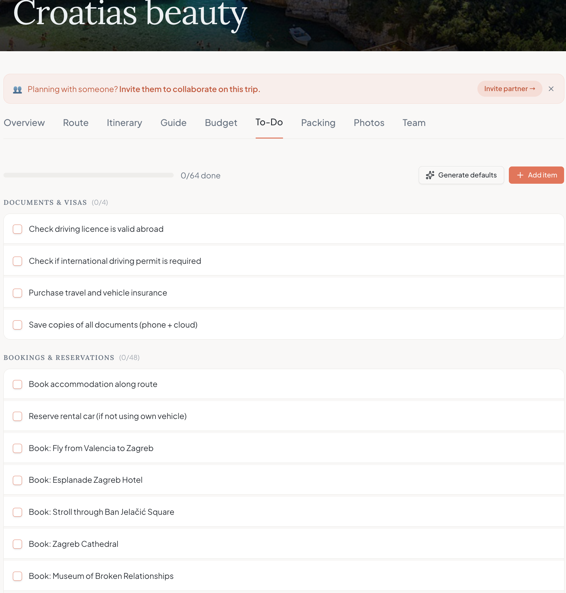 Smooth Traveling to-do list showing documents, visas, and booking tasks